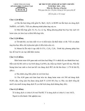 Đề 1 thi tuyển sinh lớp 10 THPT chuyên năm học 2015  2016 môn thi Hóa học (chuyên)